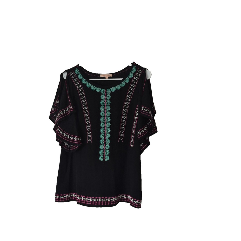Gibson Latimer Blouse‎ Womens Small Black Embroidered Southwestern Native NEW